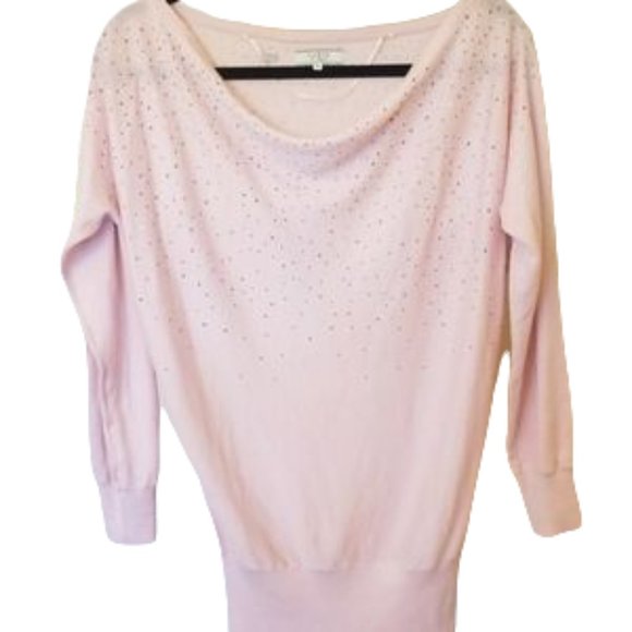 Guess Sweaters - Guess Los Angeles Soft Pink Rhinestone Studded Boat neck Sweater
